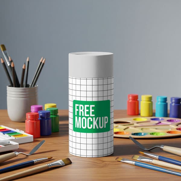 Free Art Studio Tube Packaging Mockup PSD