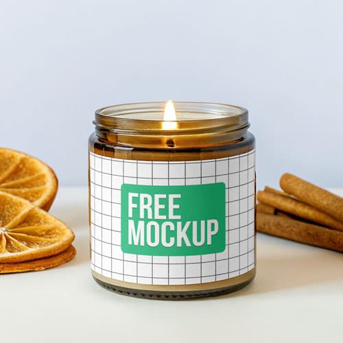 Free Aromatic Amber Candle Jar Mockup PSD — Warm Aesthetic
