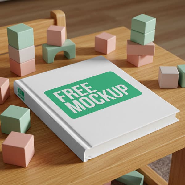 Children's Book Mockup PSD with Playful Pastel Blocks