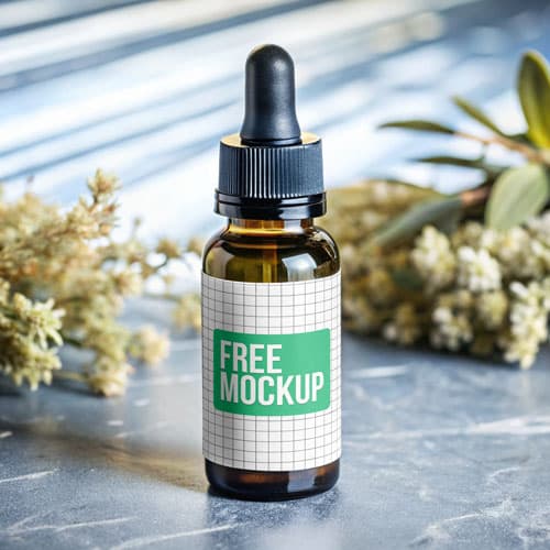 Free Botanical Amber Dropper Bottle PSD Mockup — Natural Wellness