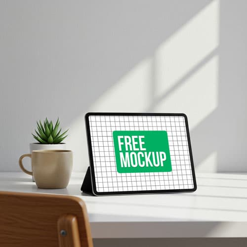 Tablet Mockup PSD — Modern Minimalist Desk Workspace Display