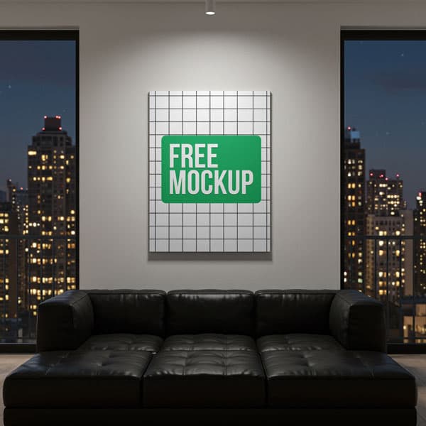 Free Night City View Canvas Mockup PSD