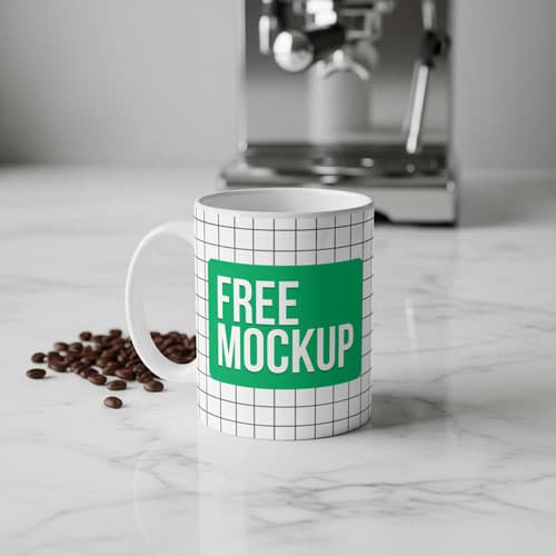 Free Mug Mockup With Coffee Beans PSD