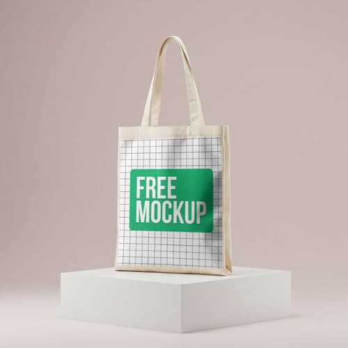 Tote Bag Mockup PSD — Minimalist Gallery Pedestal Display
