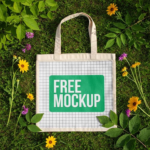 Tote Bag Mockup PSD — Sun-Drenched Garden Lifestyle Display