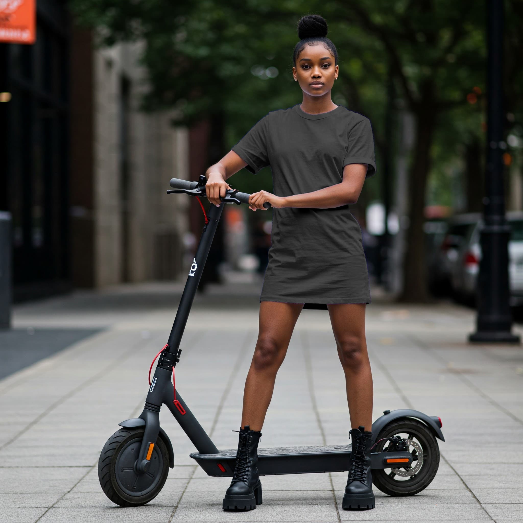 Free Black Woman White T-Shirt Online Mockup — Electric Scooter