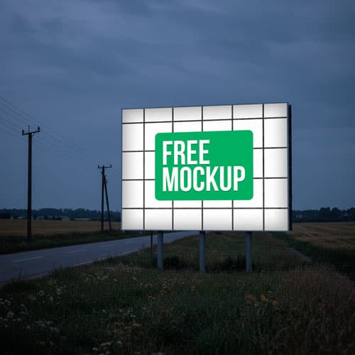 Free Countryside Billboard Mockup PSD — Night & Day Variants