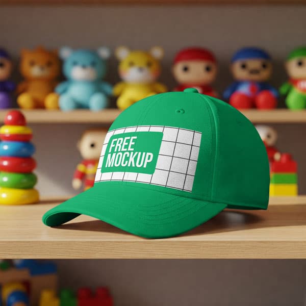 Free Kids White Cap Mockup In Playroom PSD