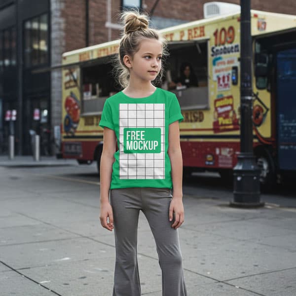 Free Youth T-Shirt Urban Mockup PSD — Stylish Model in City Street Setting