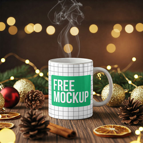 Christmas Scene Mug Mockup PSD — Festive Holiday Coffee Cup