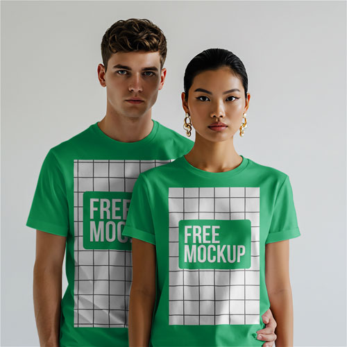 Couple T-Shirt Mockup PSD — Lifestyle Apparel Display for Two