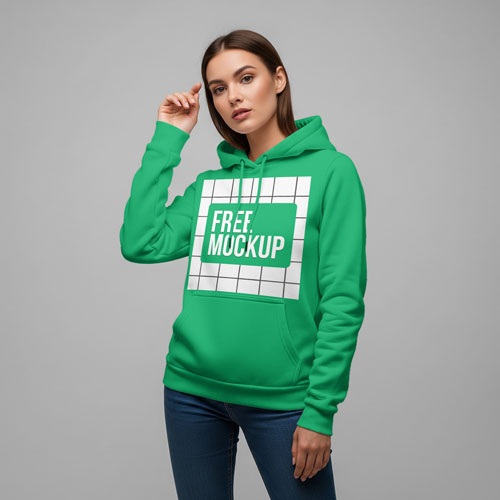 Female Model Hoodie Mockup PSD — Authentic Streetwear Lifestyle Display