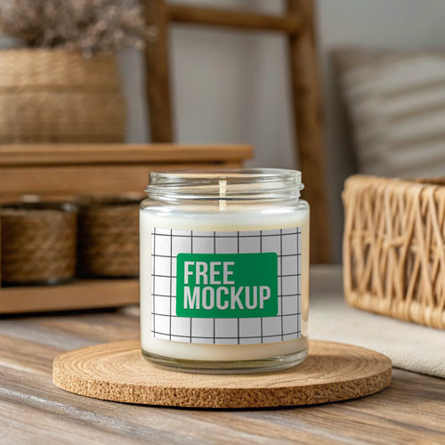 Boho Candle Jar Mockup PSD — Earthy Lifestyle Artisan Packaging