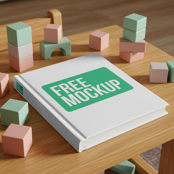 Children's Book Mockup PSD with Playful Pastel Blocks