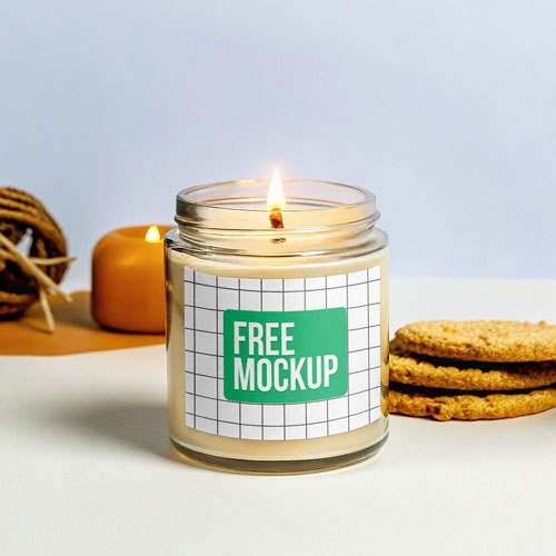 Candle Jar Mockup PSD — Minimalist Glass Packaging with Lid