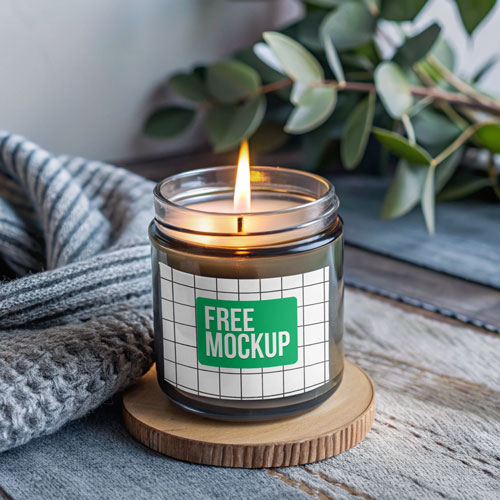 Cozy Candle Jar Mockup PSD — Warm Lifestyle Fragrance Display