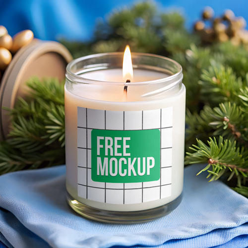 Festive Candle Jar Mockup PSD — Warm Holiday Packaging Display