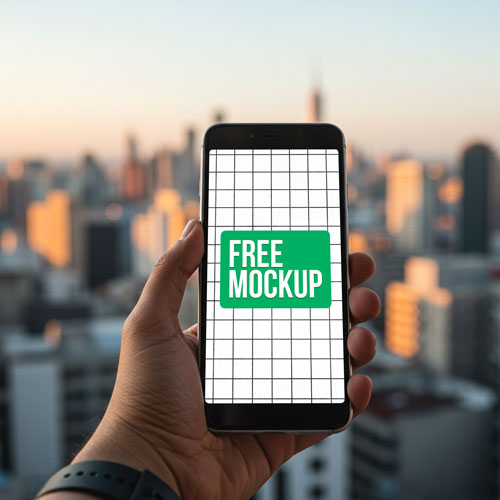 Smartphone Hand-Held Mockup PSD — Urban Lifestyle App Display