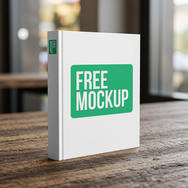 Free Hardcover Book On Table Mockup PSD