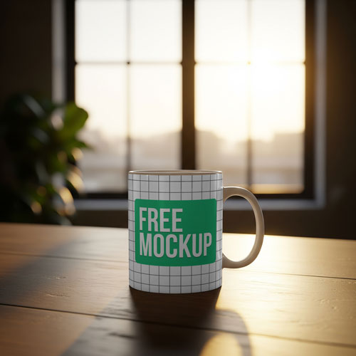 Free Golden Hour Mug Mockup PSD — Warm Aesthetic Lighting