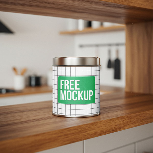 Free Kitchen Tin Canister Mockup PSD