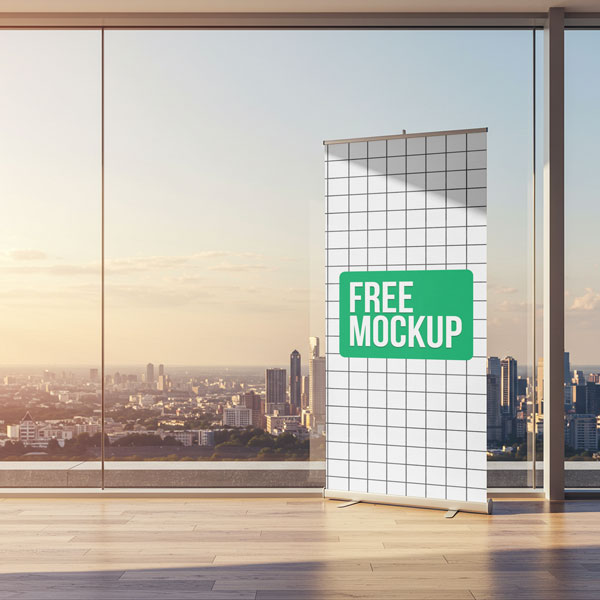 City View Roll-up Banner Mockup PSD — Corporate Event Display
