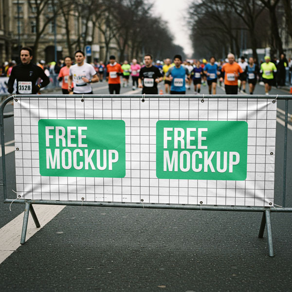 Free Marathon Barrier Banner Mockup PSD