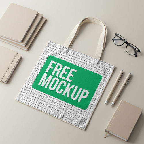 Tote Bag Mockup PSD — Minimalist Desk Flat Lay Display