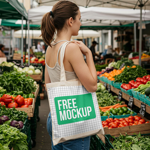 Tote Bag Mockup PSD — Farmers Market Eco-Friendly Packaging Display