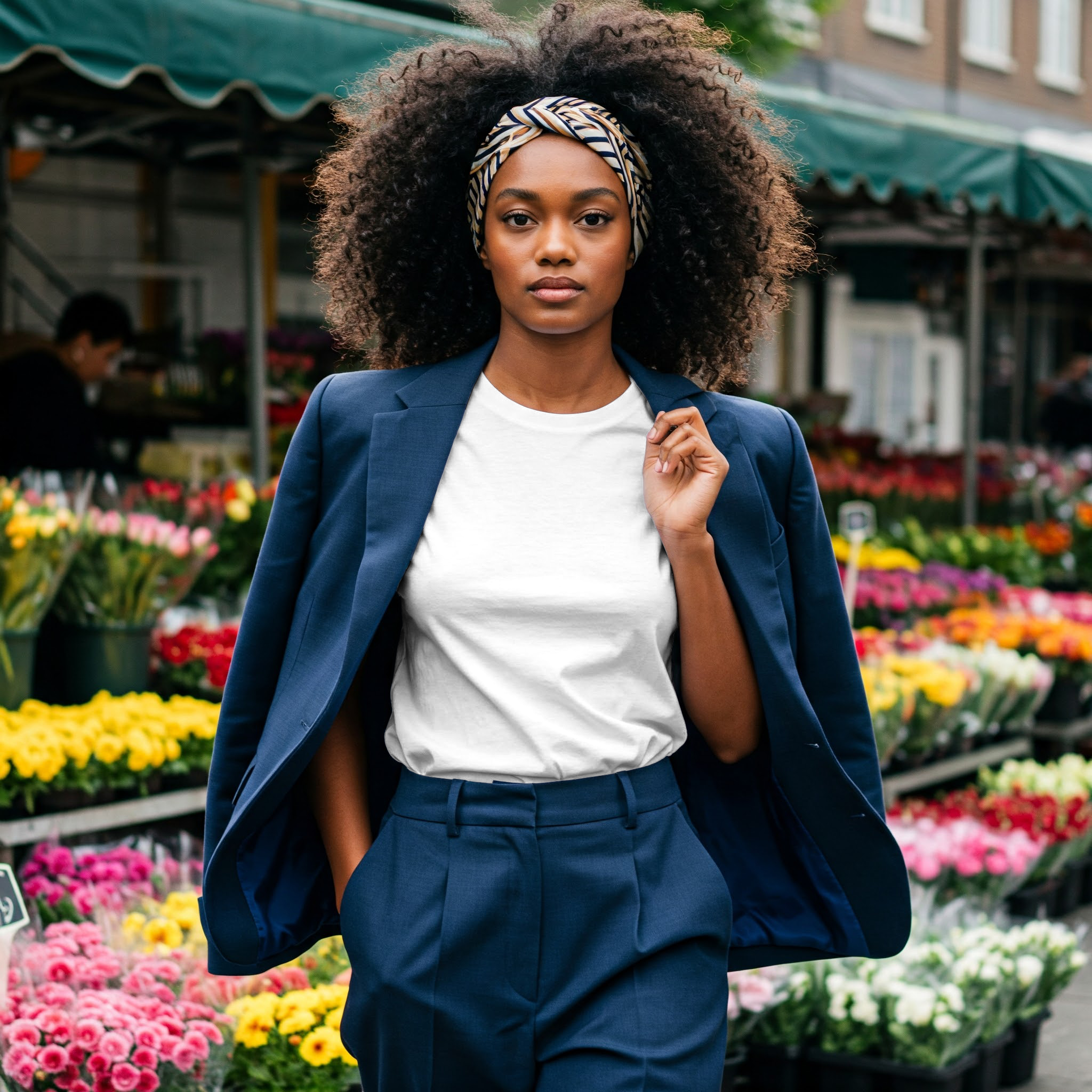 Free Black Woman White T-Shirt Online Mockup — Flower Market