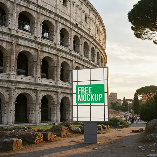 Colosseum Billboard Mockup PSD — Outdoor Advertising in Rome Display