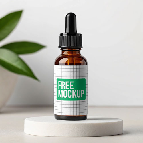 Dropper Bottle Mockup PSD — Premium Glass Cosmetic Packaging with Black Cap