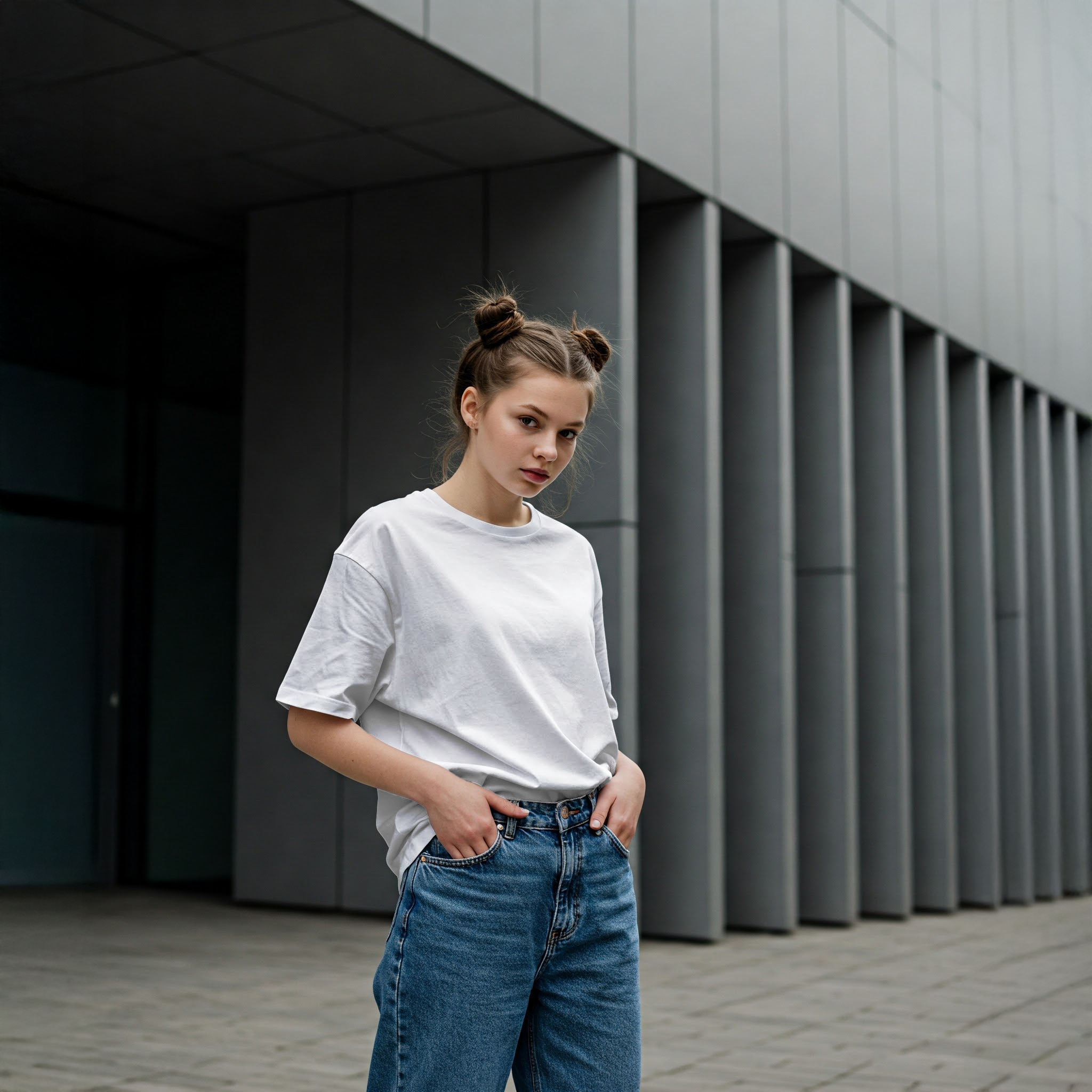 Free Online T-Shirt Mockup — Hip Woman Exploring Urban City