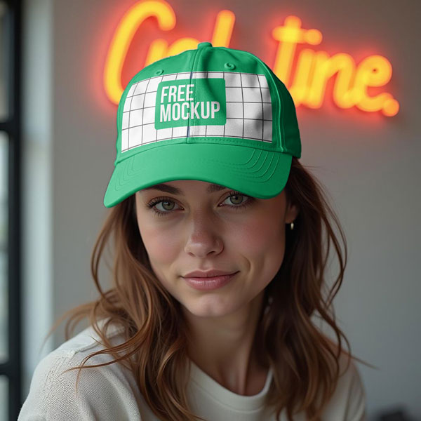 Free Woman With Hat Mockup PSD — Stylish Outdoor Portrait