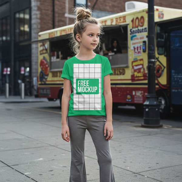 Free Youth T-Shirt Urban Mockup PSD — Stylish Model in City Street Setting